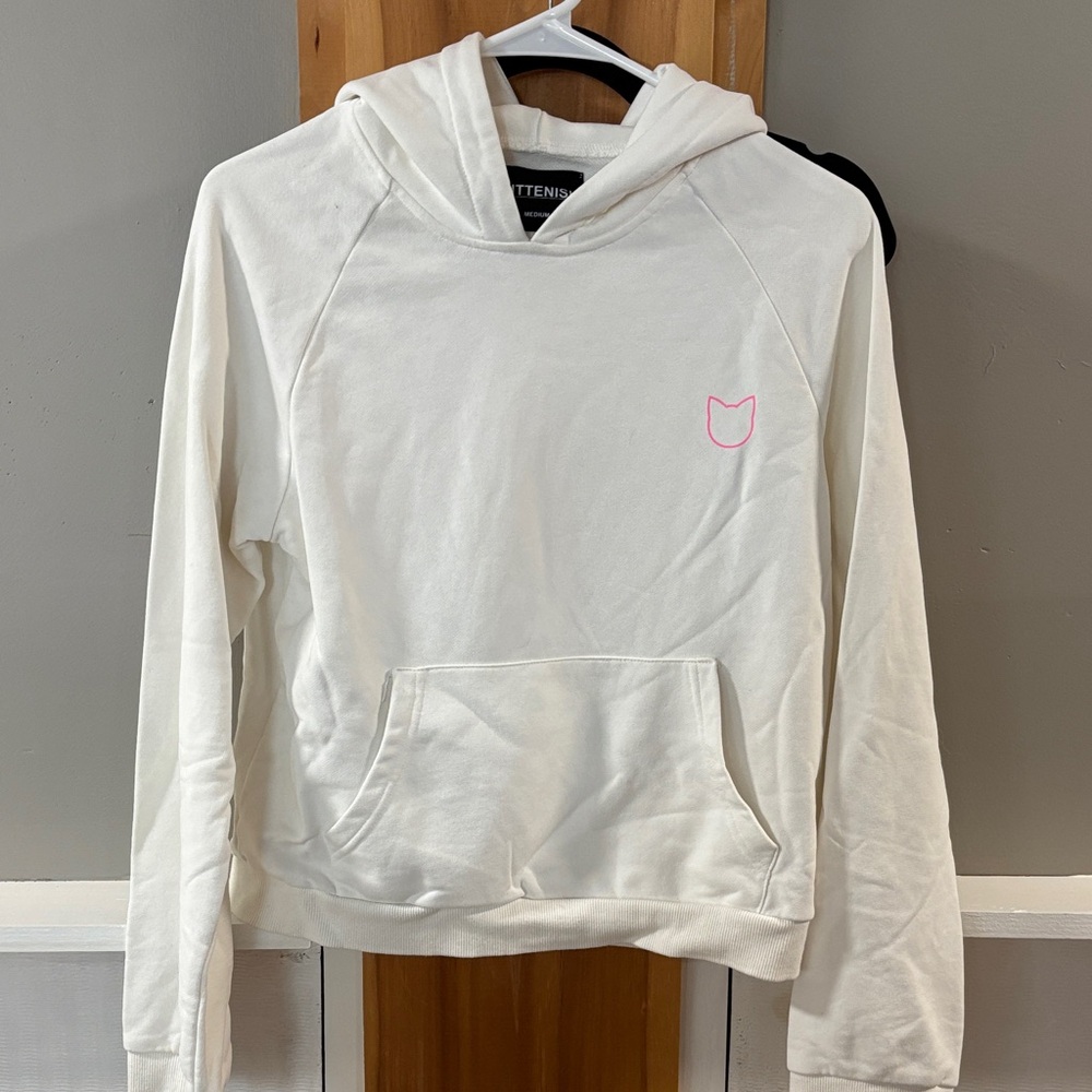 Kittenish White Hoodie with Pink Accent